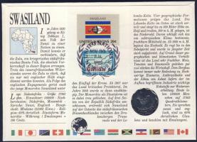 Sváziföld 1986. 20c érmés, bélyeges borítékon + hátlapon elsőnapi bélyegzős ENSZ bélyegekkel, ismert...