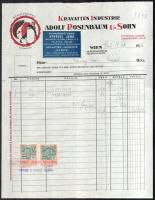 1926 Bp., Kravatten Industrie Adolf Rosenbaum u. Sohn magyarországi vezérképviselete Kovácsi Jenő nyakkendő üzem fejléces számla, 2x100K okmánybélyeggel