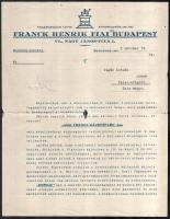 1925 Bp., Franck Henrik Fiai R.T. fejléces üzleti levele, kissé sérült