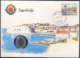 Jugoszlávia 1986. 10D érmés, bélyeges borítékon + hátlapon elsőnapi bélyegzős ENSZ bélyegekkel, ismertetővel T:1