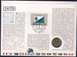 Lesotho 1979. 5L érmés, bélyeges borítékon + hátlapon elsőnapi bélyegzős ENSZ bélyeggel, ismertetőve...
