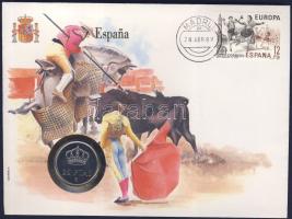 Spanyolország 1983. 25P érmés, bélyeges borítékon + hátlapon elsőnapi bélyegzős ENSZ bélyeggel, ismertetővel T:1