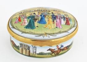 Halcyon Days Enamels angol zománcozott ékszeres dobozka, jelzett, kis zománchibával, h: 5,5 cm