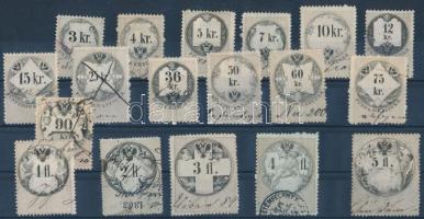 1866 Illetékbélyeg sor, szürkés nyomat 18 é nagy címletekkel