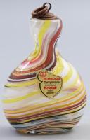 Joska csavart színezésű kristály parfümös üveg, réz dugórésszel, jelzett, m: 10 cm