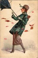 Italian lady art postcard. C.E.I.C. 156. s: G. Malugani (apró szakadások / tiny tears)