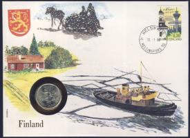 Finnország 1985. 1M érmés, bélyeges borítékon + hátlapon elsőnapi bélyegzős ENSZ bélyeggel, ismertetővel T:1