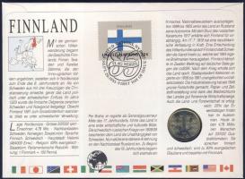 Finnország 1985. 1M érmés, bélyeges borítékon + hátlapon elsőnapi bélyegzős ENSZ bélyeggel, ismertet...