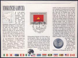 Kambodzsa 1979. 5s érmés, bélyeges borítékon + hátlapon elsőnapi bélyegzős ENSZ bélyeggel, ismertető...