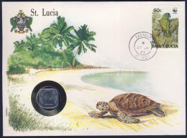 Kelet-Karibi Államok/St.Lucia 1986. 2c érmés, bélyeges borítékon + hátlapon elsőnapi bélyegzős ENSZ bélyeggel, ismertetővel T:1