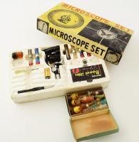 Régebbi Microscope set, klf vegyi anyagokkal.