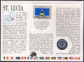 Kelet-Karibi Államok/St.Lucia 1986. 2c érmés, bélyeges borítékon + hátlapon elsőnapi bélyegzős ENSZ ...