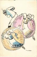 Táncosok népviseletben / dancers in folk costume, artist signed (EK)