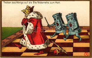 Treiben des Königs auf die 8te Felderreihe zum Matt. Verlag Robert Schmidt / playing chess