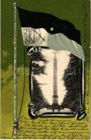 1902 Kleve, Cleve; Krieger Denkmal. Verlag Jos. Labs / military monument. Art Nouveau litho montage with flag (EK)