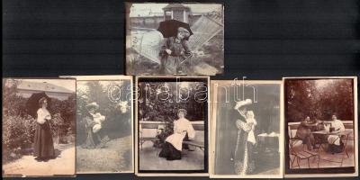 cca 1910-1930 Katonatiszteket, hölgyeket, társaságokat ábrázoló felvételek, 12 db fotó, 9x12 cm
