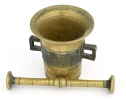 Bronz mozsár törővel, m: 10 cm, törő h: 17 cm