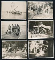 1929 Balatonaligai táborozás képei, 6 db fotó, a hátoldalon feliratozva, 6x8,5 cm