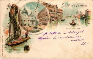 1898 (Vorläufer) Venezia, Venise, Venice; Canale Grande, Cortile Palazzo Ducale. Künzli fréres (Zürich) / palace, canal, gondola (tűnyomok / pin marks)