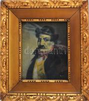 Smola István (?-?), működött 1910-15 körül Budapesten: Kalapos férfi portréja. Olaj, vászon, jelzett. Üvegezett, dekoratív, kissé sérült fakeretben, 26×21 cm