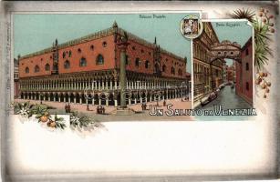 Venezia, Venise, Venice; Ponte Sospiri, Palazzo Ducale. Schneider&amp;Lux (Vienna) / palace, canal, bridge. Art Nouveau, floral, litho