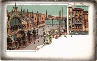 Venezia, Venise, Venice; San Marco, Palazzo Ducale, Isola San Giorgio, Palazzo di Desdemona. Schneider&amp;Lux (Vienna) / palace, canal, bridge, island. Art Nouveau, floral, litho