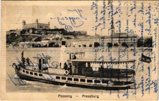 1915 Pozsony, Pressburg, Bratislava; "ORSZÁGHÁZ" gőzhajó, vár / Hungarian screw propelled passenger steamship, castle (EK)