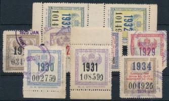 1927-1932 8 db klf MÁV éves bérletbélyeg