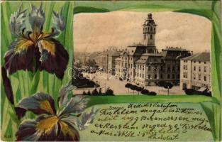 1901 Szeged, városháza, Schiller, Király üzlete. Pető Ernő kiadása. Art Nouveau, floral, litho