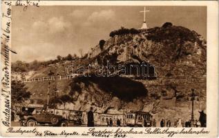 1933 Budapest I. Gellérthegy, Lourdesi barlang kápolna, 9-es villamos, automobil (EK)
