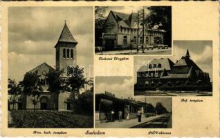 1943 Budapest XVI. Sashalom, Czinkotai Nagyitze (Cinkotai-Nagyicce) vendéglő, Református templom, HÉV (Helyiérdekű Vasút) állomás, vasútállomás