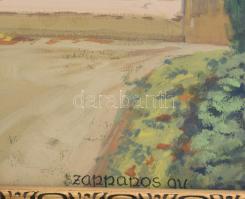 Szappanos Gy. jelzéssel, XX. sz. első fele: Zöldellő udvar. Olaj, karton. Üvegezett, dekoratív, kora...