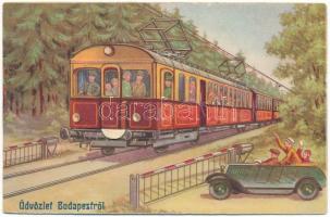 1942 Budapest XII. grafikai képeslap leporello, fogaskerekű vasút, automobil, hiányos (ázott / wet damage)