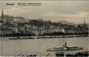 Budapest I. budai részlet a Mátyás templommal, gőzhajók, rakpart