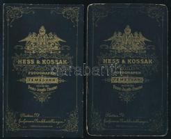 cca 1880 Lány és fiú portréja, 2 db vizitkártya, keményhátú fotó Hess és Kossak temesvári műterméből...