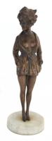 Maurice Milliere (1871-1946): Lány köpenyben. cca 1930, bronz, sorozatöntés, jelzés nélkül, márvány talpazaton, m: 39,5 cm