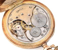 14K arany (Au) Omega zsebóra. Jelzett tok, jelzett arany porvédő, működő, szép állapotban, d: 46 mm....