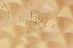 14K arany (Au) Omega zsebóra. Jelzett tok, jelzett arany porvédő, működő, szép állapotban, d: 46 mm....
