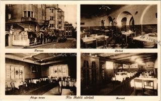 1934 Budapest XI. Kis Rabló söröző, Szűts Lajos éttermei, terasz, sárga terem, borozó. Zenta utca 3. (fl)