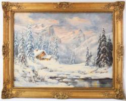 Petheő A. László (XX. sz. első fele): Téli táj (Tátra?). Olaj, vászon, jelzett. Dekoratív, kissé sérült fakeretben, 60×80 cm