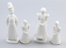 Hollóházi 4 darab matyó figura. Jelzés nélkül, fehérmázas, m: 11-18 cm