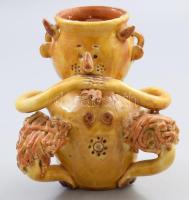 Csavlek Etelka (1947-): Furulyázó figurális mécsestartó. Jelzett, m: 14 cm