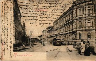 1906 Temesvár, Timisoara; Andrássy út, villamos / street, tram (fl)