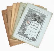 Az Osztrák-Magyar Monarchia írásban és képben 6 füzete (6., 19.,21., 24., 32., 37. (Bevezető kötet 3. füzete, Magyarország I. köt. 5. és 9. füzete, Bécs és Alsó-Ausztria 9-10., 14. füzet.) Bp., Révai. Kiadói papírkötés, kettő foltos, egy felvágatlan példány és egy részben felvágatlan példány.