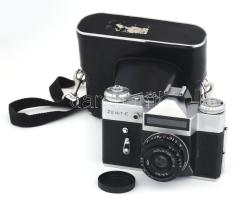 Zenit-E kamera Industar 50-2 3,5/50 objektívvel bőr tokkal, jó állapotban