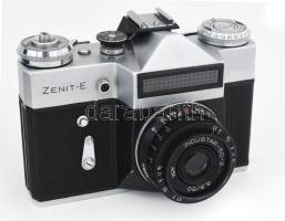 Zenit-E kamera Industar 50-2 3,5/50 objektívvel bőr tokkal, jó állapotban