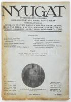 1917 Nyugat X. évf. 10. sz., 1917. május 16. Főszerk.: Ignotus, szerk.: Ady Endre, Fenyő Miksa. Bp., Pallas, 4+865-944 p.+2 t. Benne Móricz Zsigmond, Koszolányi Dezső és mások írásaival. Kiadói papírkötés, szakadt borítóval, foltos.