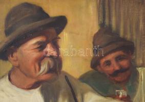 Olaszy Sándor (1902-1976): Pipázó társaság, 1932. Olaj, vászon, jelezve jobbra lent. Apró felületi s...