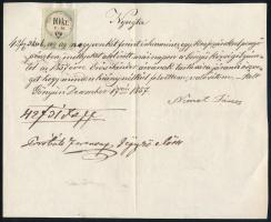 1857 Gönyű, nyugta 10kr CM okmánybélyeggel