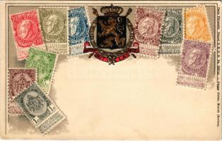 Belgium. Belgian stamps and coat of arms. Ottmar Zieher Philatelie-Ansichtskarte Nr. 222744. Emb. litho (fl)